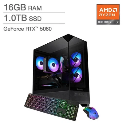 iBUYPOWER Element Gaming PC ESA7N5602 Ryzen 7 8700F RTX 5060 Desktop NEW - Image 1 of 4