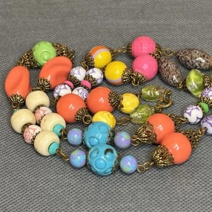 Vintage Beaded Necklace Czech Harlequin 1930s Art Deco Lucite (UV) SHOW STOPPER! - Picture 1 of 13