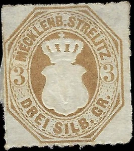 c1864 Mecklenburg-Strelitz, Germany 3sg - Sc# 6 - MH - Thin Top - Picture 1 of 2