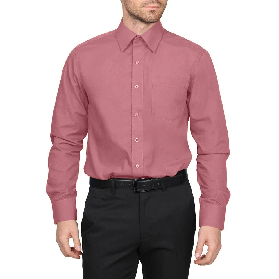 Camisa de vestir lisa clásica con botones de calce regular manga larga Berlioni para hombre Foto 1 de 2