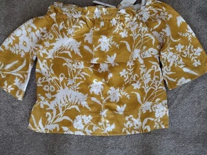 Whistles Linen Mustard And White Bardot Top Size 10 - Picture 1 of 5