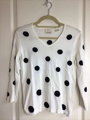 EP Pro black & white polkadot V-neck 3/4 sleeve sweater petite S - Image 1 of 3