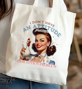 Attitude Problem Sarcastic Funny Tote Canvas Bag Gift Christmas Stocking Filler - Picture 1 of 2