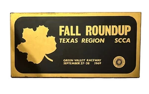 Green Valley Raceway Fall Round-Up 1969 Dash Plaque Plate Texas SCCA - Picture 1 of 9