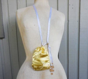 Reversible Gold Dragonfly/Silver Brocade Drawstring Necklace Medicine Bag Pouch - Picture 1 of 9