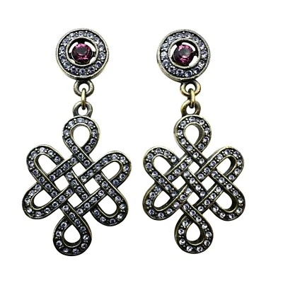 Heidi Daus Purple Pink Crystal Bronze Pierced Earrings Chandelier 2 Inch - Image 1 of 3