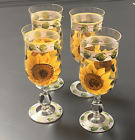Hand Painted Wine Water Glasses Sunflowers Flowers Garden Set of 4