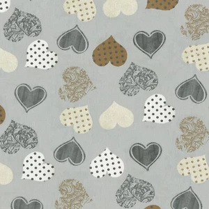 Textiles français WINTER HEARTS designer fabric 100% Cotton 160 cm wide (Grey) - Picture 1 of 5