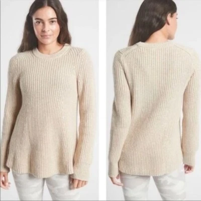 ATHLETA $129 Sierra Crew Sweater Wool Blend in Coconut Beige Size XL - Image 1 of 4