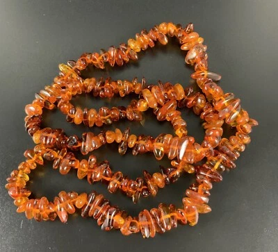 Vintage Natural Baltic Honey Amber Bead Nugget Chips Necklace - Image 1 of 4
