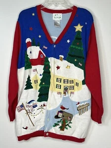 The Quacker Factory Sweater Womens Small Red Blue Christmas American Cardigan 1X - Picture 1 of 5