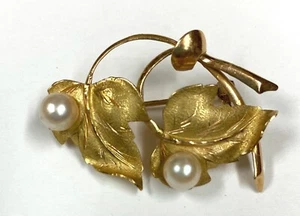 Spilla spilla vintage pesante oro giallo 18 carati firmata 750 foglie perle vere 6,88gr - Foto 1 di 12