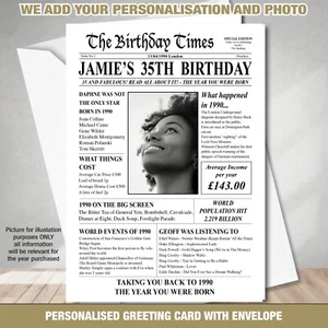 1990 35th Personalised PHOTO UK Facts Birthday Back in the year Born 151 - Picture 1 of 4