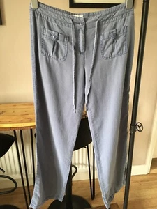 OASIS BLUE LINEN WISE LEG TROUSERS SIZE 10 - Picture 1 of 6