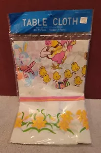 Vintage 54x72'' Oblong Tablecloth Plastic Waterproof Easter Design Hong Kong - Picture 1 of 8