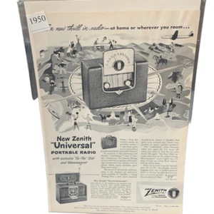 Vintage 1950 Zenith New Universal Portable Radio Ad Advertisement - Picture 1 of 4
