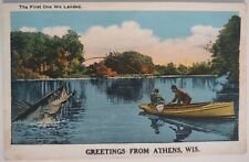 Vintage Postcard Greetings from Athens Wisconsin Exaggerated Fish Humor b