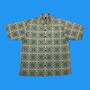 Camisa Tommy Bahama Para Hombres Talla Mediana Hawaiana Patrón A Cuadros Verde Seda Abotonada - Imagen 1 de 14