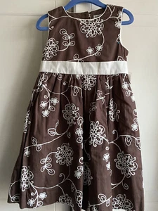 Lydia Jane Dress Girls 5T Brown Sleeveless White Embroidered Summer New - Picture 1 of 4
