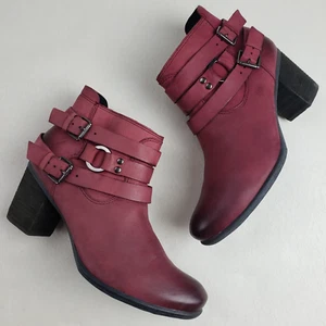 Josef Seibel Britney Moto Boot Womens 8-8.5 39 Red Leather Side Zip Heeled Ankle - Picture 1 of 13