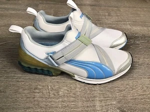 Puma Womens Vintage Size 8 Shoes White Blue Slip On Strap Sneakers 181811 02 - Picture 1 of 10