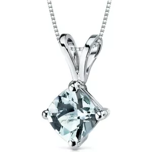 Colgante de aguamarina de corte cojín de oro blanco de 14 quilates de 0,75 quilates - Imagen 1 de 5