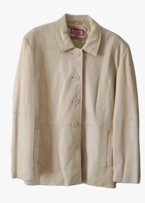 Leather Jacket Blazer Women's L  Buttery Soft Cream Ivory Buttoned Pockets Lined - Image 1 of 4