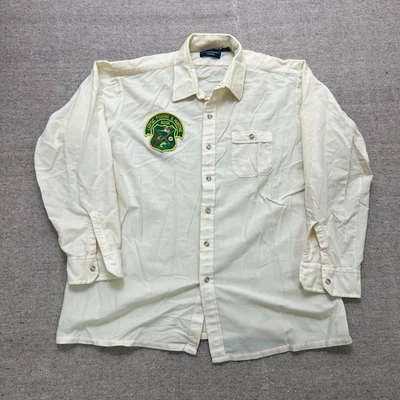 Vintage Arrow Button Up Shirt Mens XL White 1970s Patch Work Hunting - Image 1 of 4