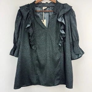 Blusa para mujer Matilda Jane Good Hart talla XL verde con volantes estampado de puntos nueva con etiquetas - Imagen 1 de 8
