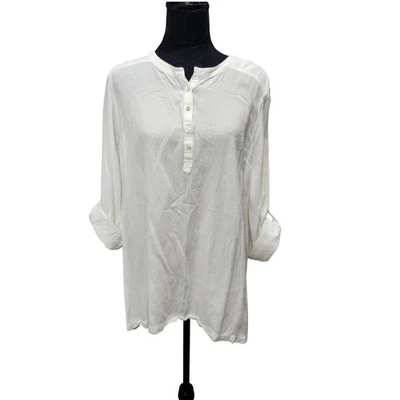 Мягкое окружение женщин XL белый туника верхний рулон вкладка рукав кнопка - Изображение 1 из 4
