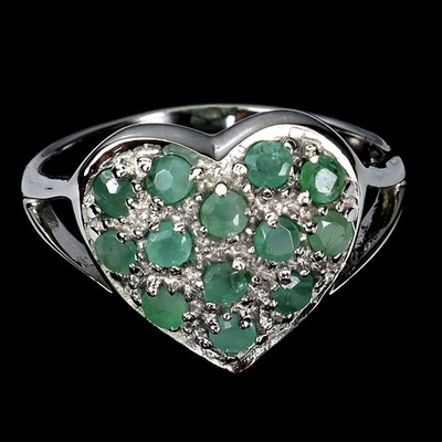 Anillo de plata de ley 925 redondo esmeralda piedras preciosas naturales joyería talla 7 Foto 1 de 4