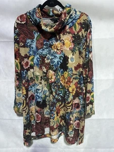 Ali Miles Womens XL Colorful Floral Cowl Neck Shirt Art 3/4 Sleeve Pullover Top - Picture 1 of 4
