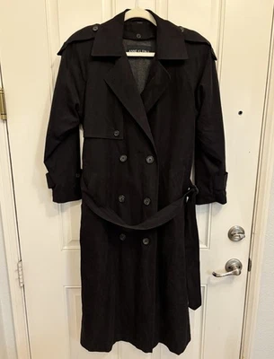 Gabardina negra forrada con cuello doble botonadura ANN KLEIN para mujer pequeña con cinturón Foto 1 de 4