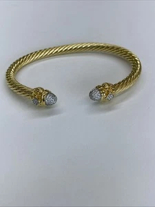 David Yurman Renaissance Cable Cuff 18k Gold & Diamond Bracelet - Picture 1 of 11