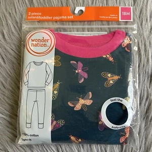 Wonder Nation 2 Piece Pajama Set Baby Girls Size 18 Months Cotton Pajamas Pjs - Picture 1 of 6