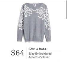 Stitch Fox Rain + Rose Light Grey Embroidered Angora Blend Sweater S