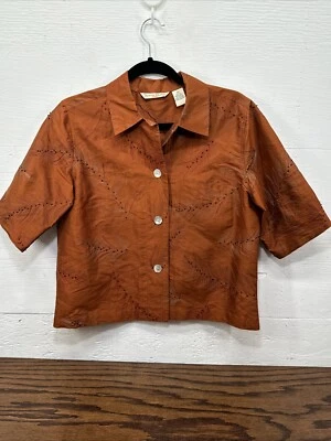 Lavanderia francesa feminina tamanho pequeno Camisa PM 100% seda bordada ferrugem - Imagem 1 de 4