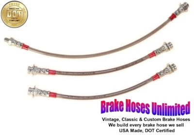 STAINLESS BRAKE HOSE SET Jeep CJ5, CJ6 1965, 1966 with 10" Drums - Image 1 of 2