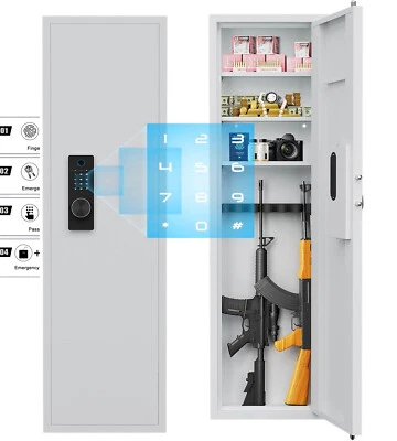 53" Fingerprint Touch Panel In-Wall Safe,Hidden Wall Gun Safe for Rifles - White - Image 1 of 4