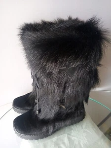 Women's Wool-Lined Black Goat Fur and Calfskin Boots Sz 38 US 7 Italy - Picture 1 of 21