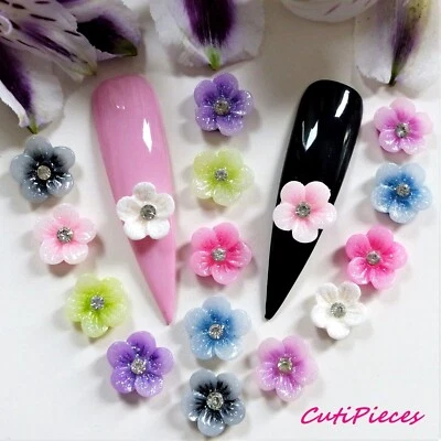 3D Nail Art Flowers Daisy Rhinestones Pink White Black Lilac Embellishment Craft