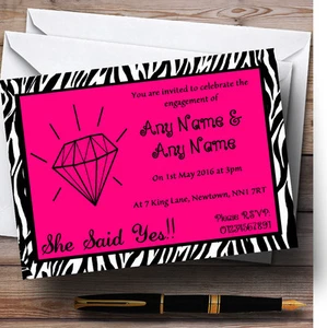 Pink Diamond Zebra Print Personalised Engagement Party Invitations - Picture 1 of 1