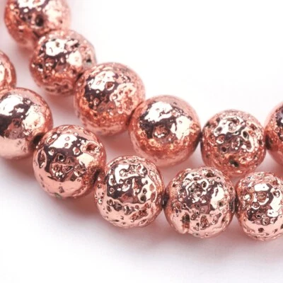 THE SLIPPERY PEARL 10 Rose Gold Lava Beads 8mm Electoplated Stone Round Circle Bumpy Jewelry