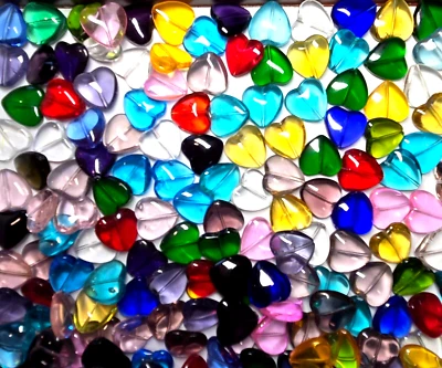 Heart Beads for Jewelry Making Glass Bea 17 mm Multi Color Bulk 1 lb 100+ pc - Image 1 of 4