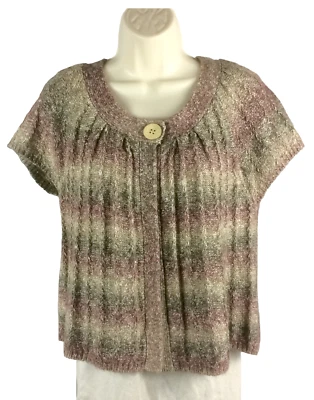 Dressbarn Cardigan Sweater Size L Large Purple Snap Closure Stripe 90s Y2K - Image 1 of 4