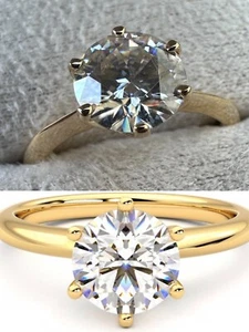 Real Solid 14k Yellow Gold 2ct 8mm VVS D Moissanite Engagement Solitaire Ring - Picture 1 of 12
