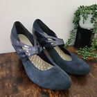 Clarks Womens Cushion Soft UK 6D Navy Blue Suede Mary Jane Smart High Heel Shoes