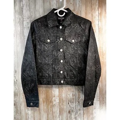 Polo Jeans Ralph Lauren Denim Chaqueta Mujer S Negro Gris Estampado Serpiente Botón Recortado Foto 1 de 4