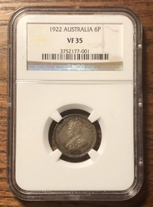 Australia 1922 Silver Six Pence NGC VF35 - George V - KM25 - Key Coin To Series! - Picture 1 of 4