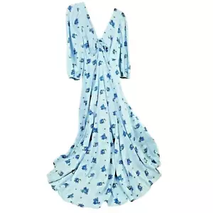 Free People Taglia 6 Blu Floreale Dalia Maxi Abito Gauzy Smocked Maniche a Sbuffo M - Foto 1 di 10